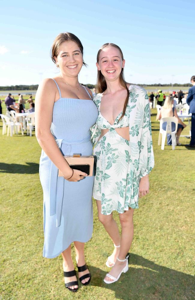 Georgia Green and Sophie O'Brien at Ladies Oaks Day, Caloundra. Picture: Patrick Woods.