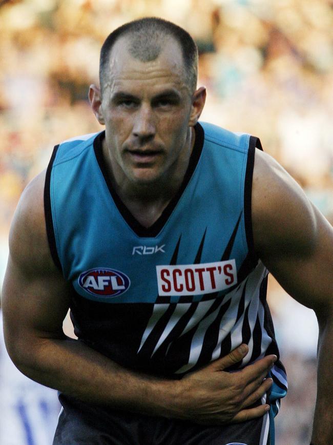 Warren Tredrea with his infamous bow to fans after kicking a goal in the third quarter of the 2007 preliminary final against North Melbourne.