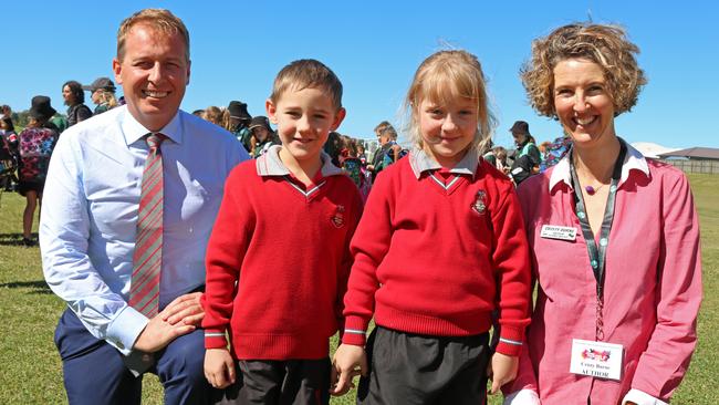 Left to right - Whitsunday Anglican School Principal Mr Andrew Wheaton, students Mathew Jaksch and Anna Larsen and author and Scientist-in-Residence Cristy Burne at the Whitsunday Voices Youth Literature Festival