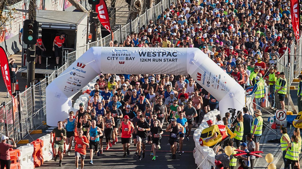 The start of the 12km City to Bay run in Adelaide, Sunday, Sept. 15, 2019. Picture: MATT LOXTON