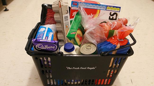  Grocery basket full of groceries from a Woolworths supermarket in Sydney. 