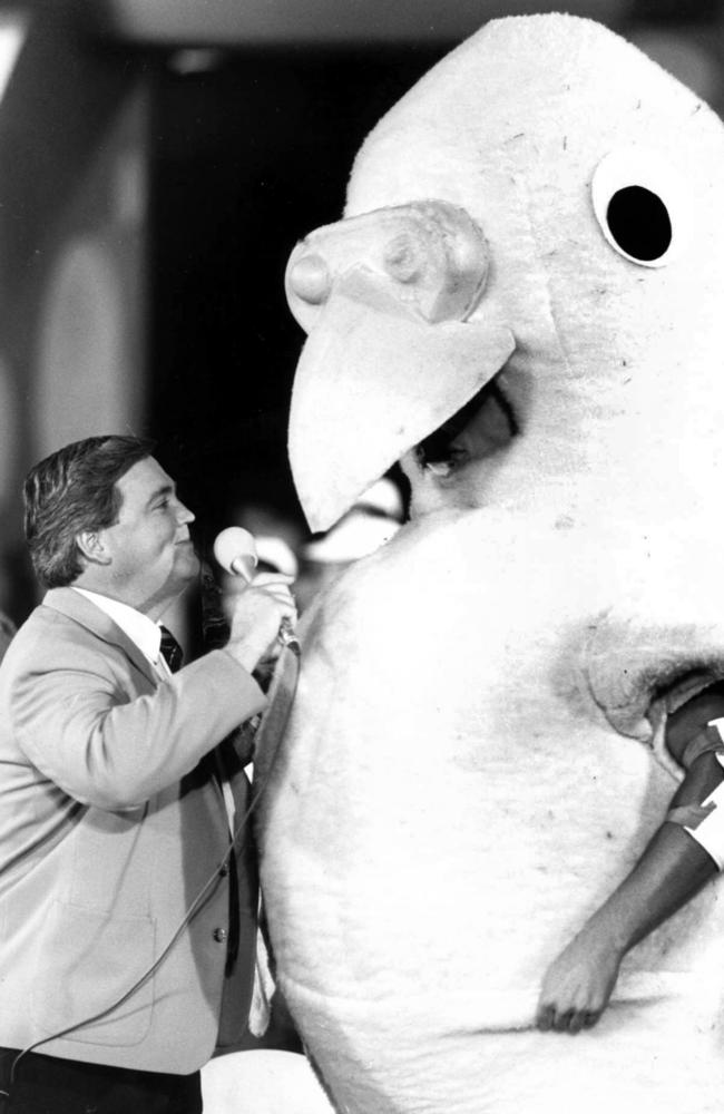 Billy J meets a big bird on the 1980s TV game show It's a Knockout. 