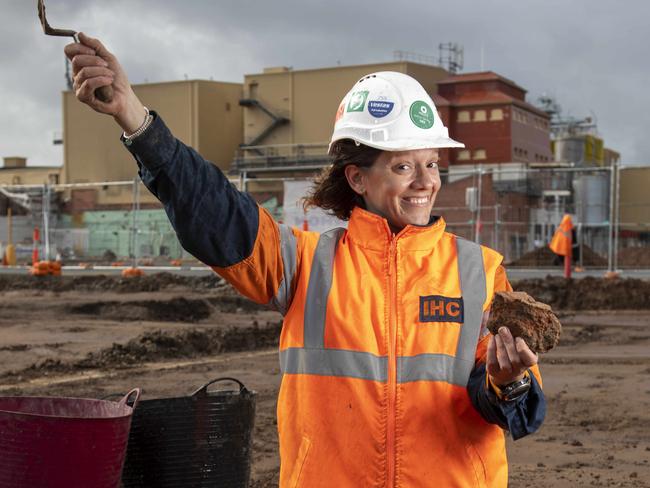 August 12, 2022: Managing director of IHC (Independent Heritage Consultant) Guadalupe Cincunegui gives an exclusive first look at the archeological dig at Colonel Light's House at West End Brewery. Picture: Naomi Jellicoe