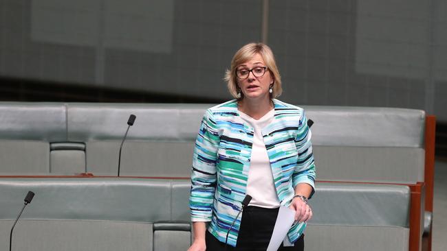 Zali Steggall reads out her first question in Parliament. Picture: Kym Smith