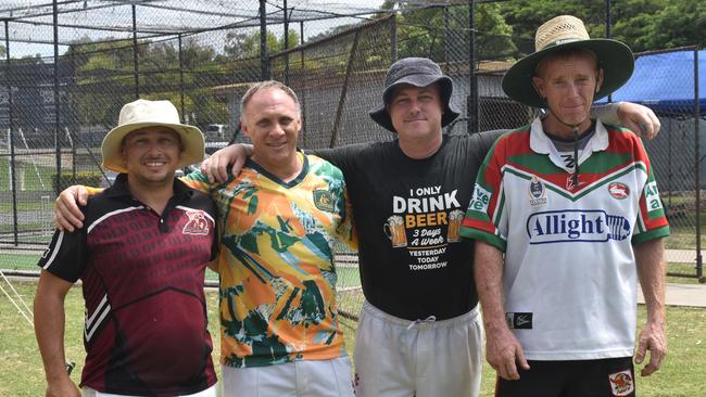 Beers & Boundaries players Johnny Cawthra, David Barber, Adam 'Walshie' Walsh and Tony Ramm at Rockhampton Cricket's Country Carnival on January 25, 2025.