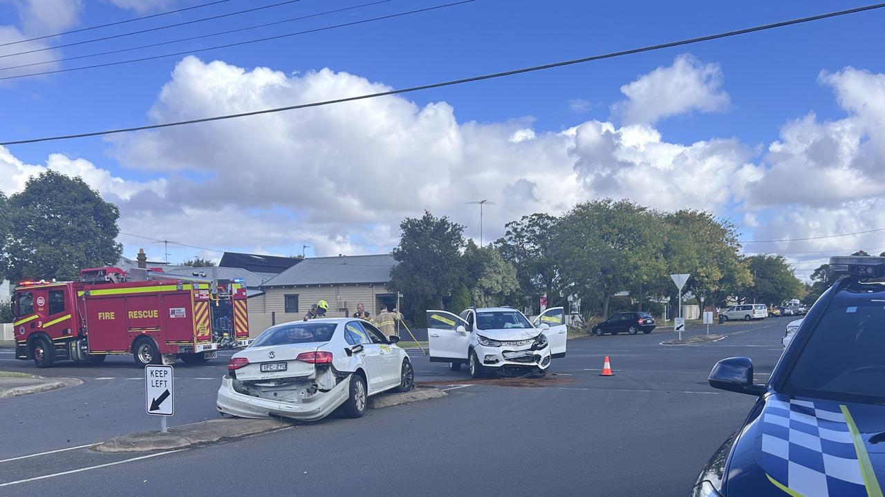 The two-vehicle collision at the corner of Yarra and Foster streets in South Geelong.