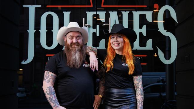 Jolene owners Simon and Lucy Rose-Hopkins at their bar in Sydney CBD. Picture: Justin Lloyd.