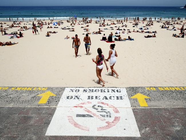 A No Smoking sign painted on the steps to Bondi beach. Picture Craig Greenhill.