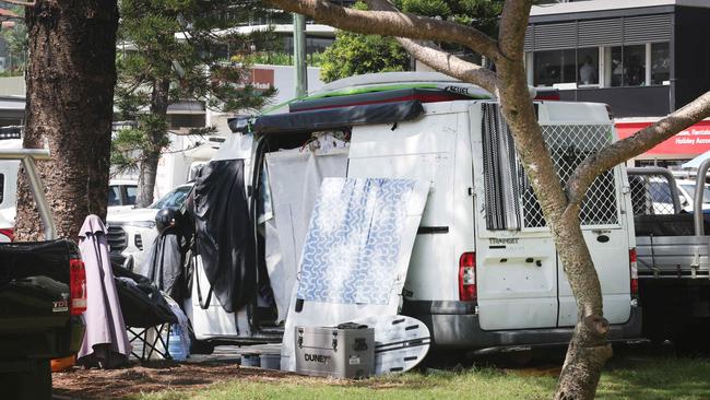 A number of vans have been camped in carparks around the Burleigh Beach area. Picture: Glenn Hampson.