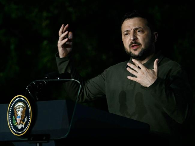 Ukrainian President Volodymyr Zelenskyy during a press conference with US President Joe Biden at the Masseria San Domenico on the sidelines of the G7 Summit. Picture: AFP