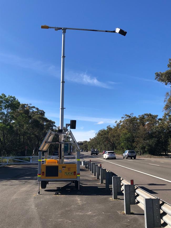 A transportable mobile phone detector camera mounted on a trailer in Sydney Picture: Jim O'Rourke