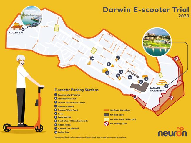 The map of where Neuron Mobility's e-scooters can be ridden. Picture: Supplied