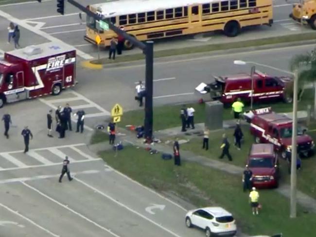 The Broward County Sheriff's Office on the scene at Stoneman Douglas High School in Parkland. Picture: WSVN