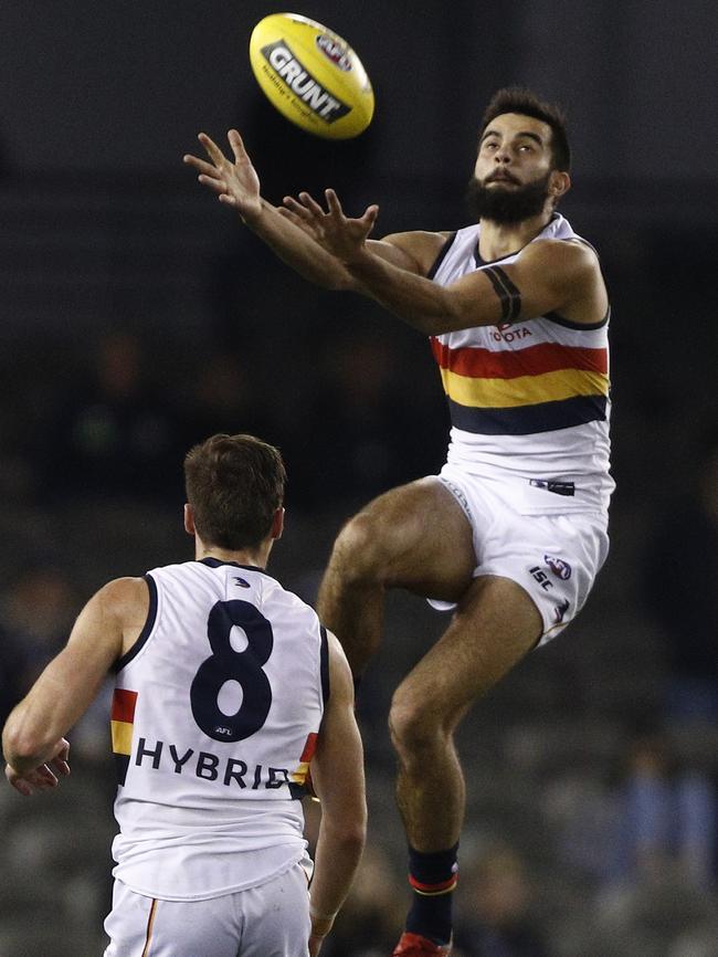 Wayne Milera of the Crows marks in the whopping win against Carlton. Picture: AAP Image/Daniel Pockett