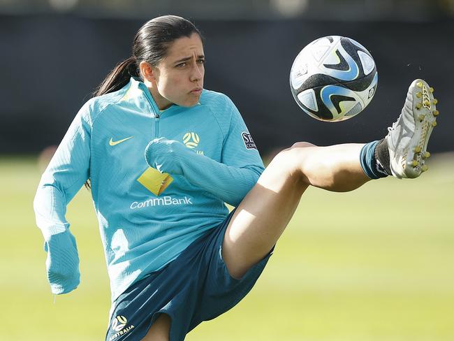 Alex Chidiac juggles at Matildas training. Picture: Daniel Pockett/Getty Images.