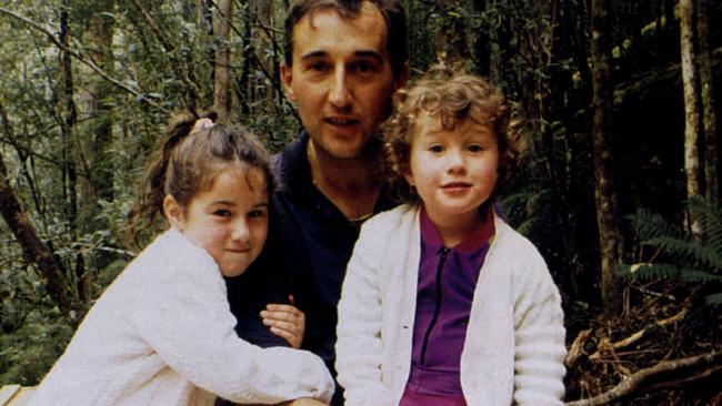 Walter Mikac with his daughters Alannah and Madeline outside Hastings Caves in southern Tasmania three months before they died.