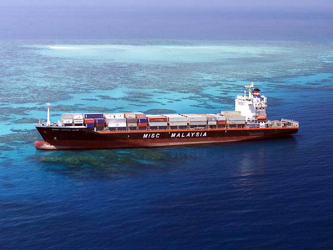 Container ship Bunga Teratai Satu run aground on the Great Barrier Reef in 2000.