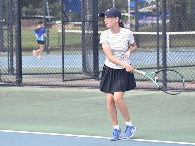 Players on court at the JDS Central Region tournament at the Rockhampton Regional Tennis Centre on July 14, 2024.