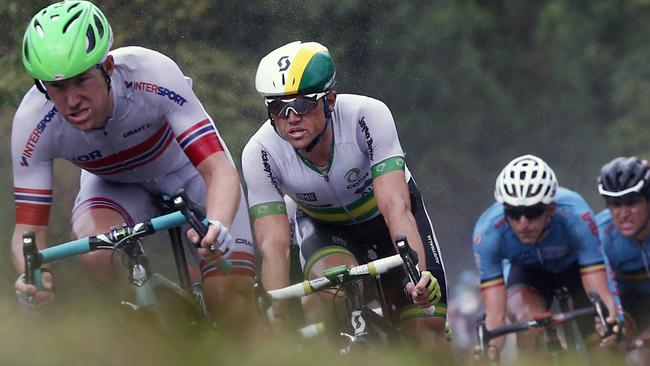 Silver medallist Australia's Simon Gerrans, second left, rides in the pack.