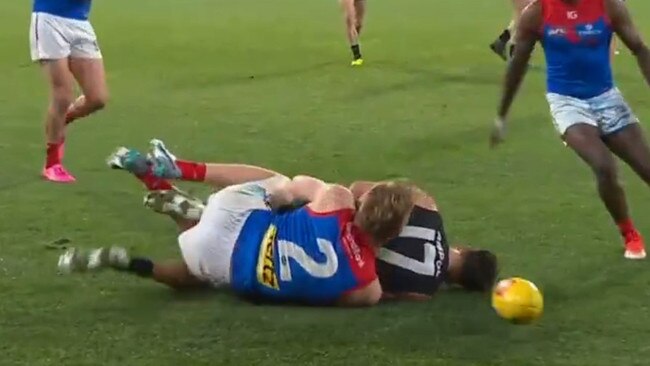 Jacon Van Rooyen was penalised for this tackle on Brodie Kemp.