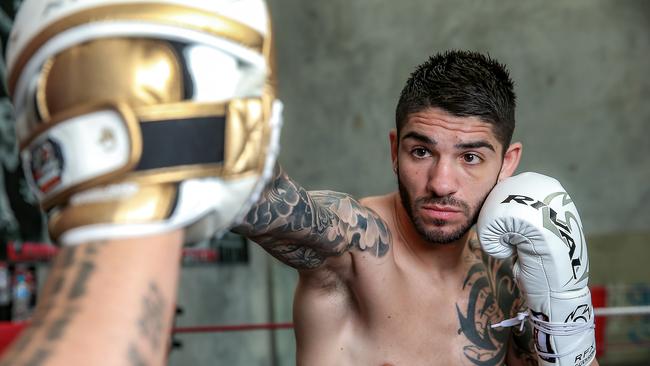 Michael Zerafa in the gym with his trainer Sam Labruna. Picture: Ian Currie