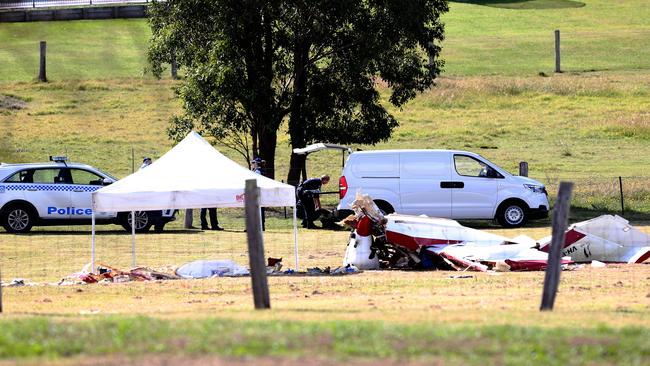 The scene at Windella, west of Maitland, where a 44 year old was killed in a light plane crash. Picture by Peter Lorimer.