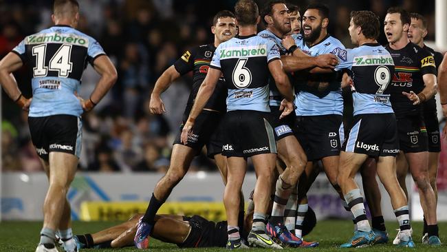 The teams came together over the incident. Photo by Matt Blyth/Getty Images