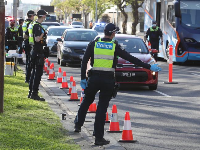 Police were tasked with monitoring a ‘ring of steel’ to stop Melburnians visiting regional areas. Picture: David Crosling