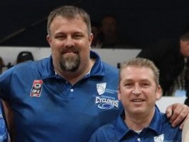 CQUniversity Cyclones assistant coach Chris Muggeridge (left) with head coach Drew Fenton.