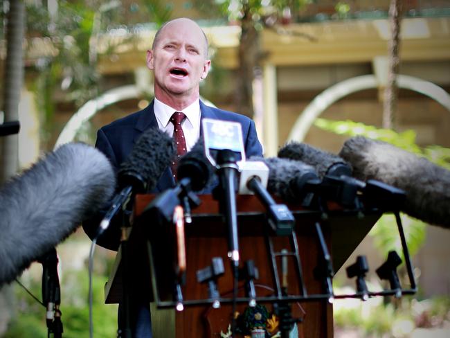 Campbell Newman at the press conference today. Picture: Adam Armstrong.