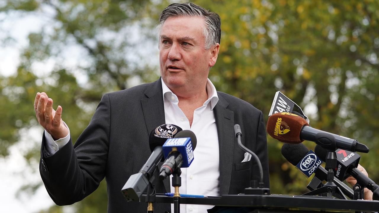 Collingwood president Eddie McGuire has explained his side of the heated debate with Tony Jones from Wednesday evening. (AAP Image/Stefan Postles)