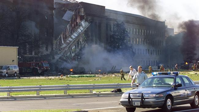 Smoke billows from the Pentagon in Washington on September 11, 2001.