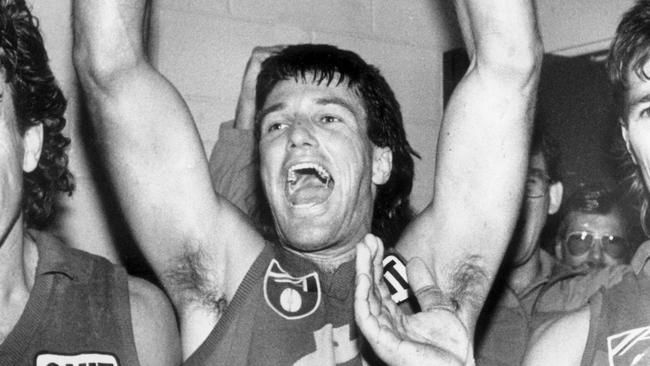 Paul Roos celebrates after a Fitzroy win. He played 269 games for the club, which was the second most ever at the Lions. Picture: Supplied.