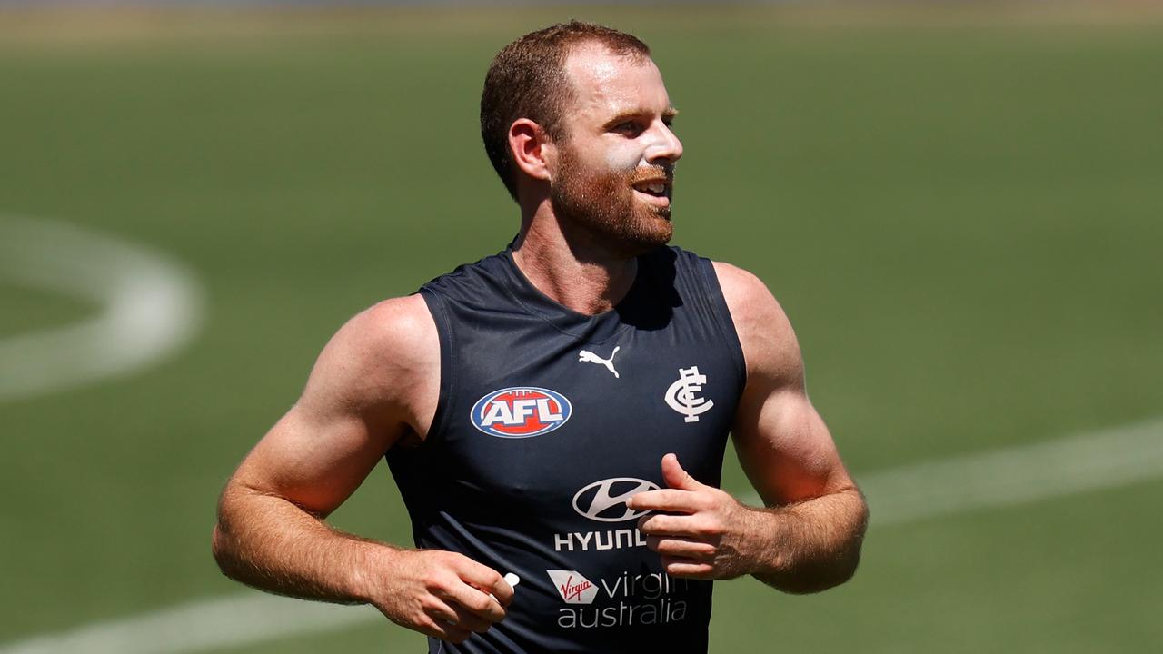 MELBOURNE, AUSTRALIA - MARCH 03: Sam Docherty of the Blues during the 2022 VFL Practice Match between the Carlton Blues and the Casey Demons at Ikon Park on March 03, 2022 in Melbourne, Australia. (Photo by Michael Willson/AFL Photos via Getty Images)