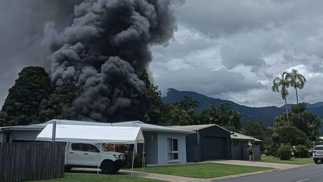 Nine Queensland Fire Department crews responded to two sheds on fire at a Fishburn Street address in Bentley Park on Tuesday morning. No patients were assessed on the scene. Photo: Facebook/River N Bee Potter Walker.