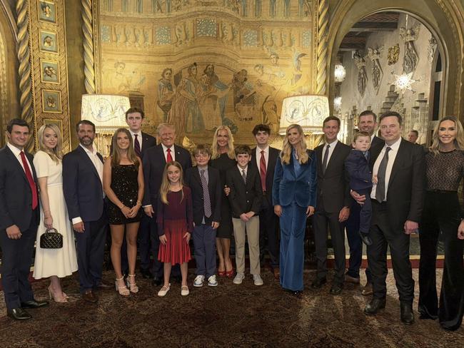 Elon Musk (second from right) was even included in a family photo after Trump’s win. Picture: X/@KaiTrumpGolfs