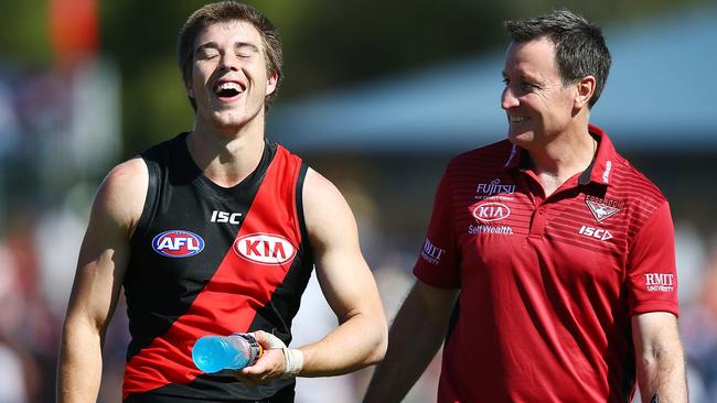 Essendon coach John Worsfold hopes to leave Bombers fans smiling — just like Zach Merrett — with a fast start to next season. Picture: Getty Images