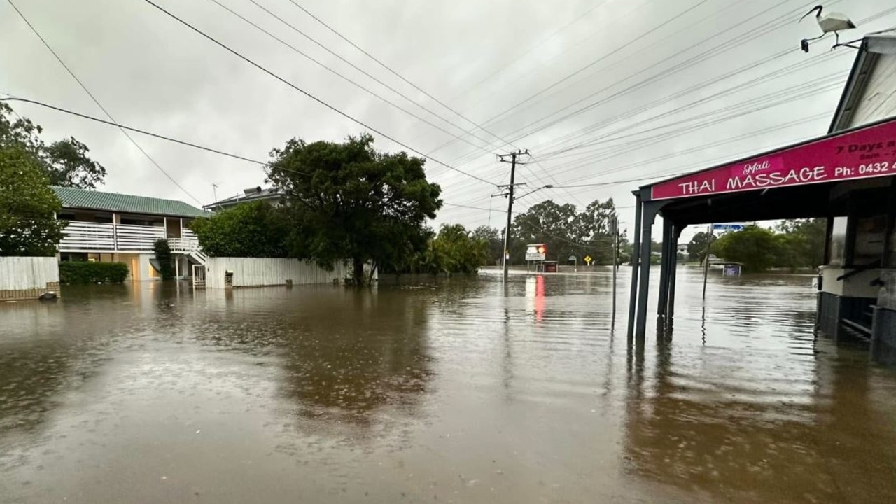 Homes and businesses face inundation at Oxley in the aftermath of cyclone Alfred. Picture: Facebook