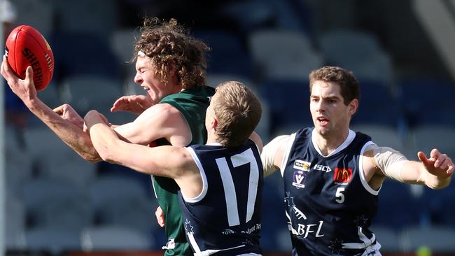 Riley O'Keefe, right, was the best player in last year’s interleague for Ballarat. Picture Yuri Kouzmin