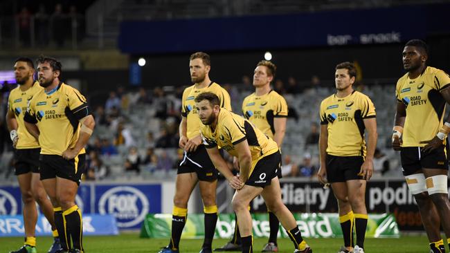 Force players react after losing at GIO Stadium in Canberra.