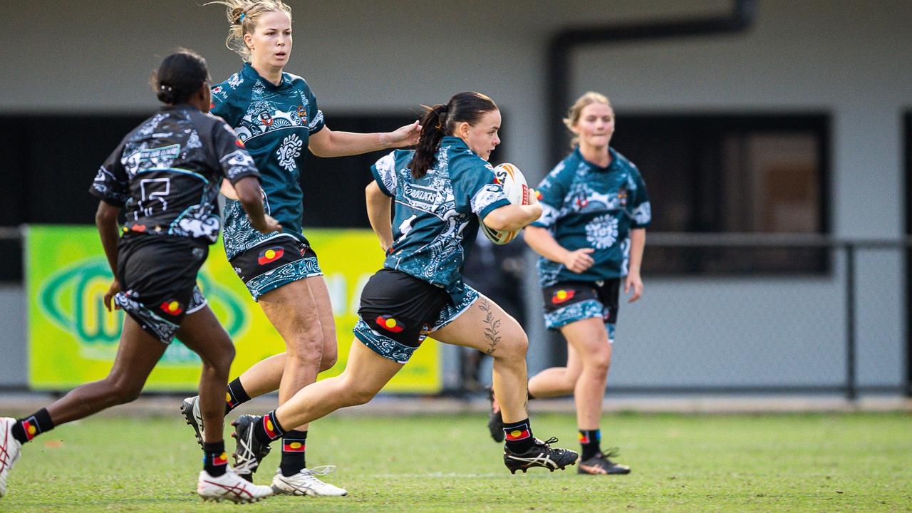 Territory All Stars fullback Emma Forsyth on the run in the 2023 Deadly Cup Carnival. Picture: Pema Tamang Pakhrin