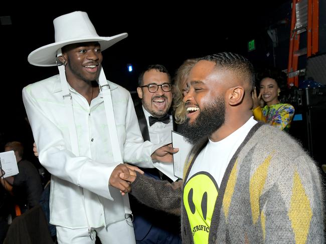 Lil Nas X, left, backstage at the Grammys pre-ceremony. Picture: Getty Images