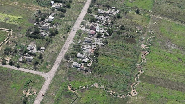 A drone photograph shows Russian trenches around Urozhaine, the next village to be attacked after Staromaiorkse. Picture: Maxim Tucker/The Times