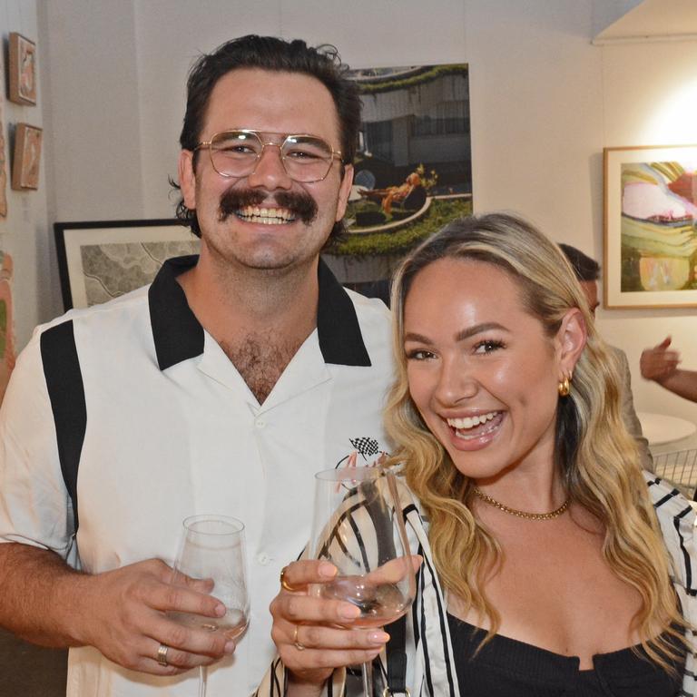 Callum Ball and Madison Reinhardt at the opening of FINEPRINTCO Luxury Art Bar at The Brickworks, Southport. Picture: Regina King