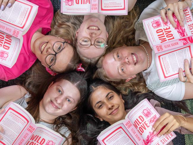 Gen Z book club with Jemma Larkin, Jenna Scott, Divya Ratti, Ella Ashenden and Jessica Laws in Modbury SA. Pictured on Sunday 2nd Feb 2025. Picture: Ben Clark