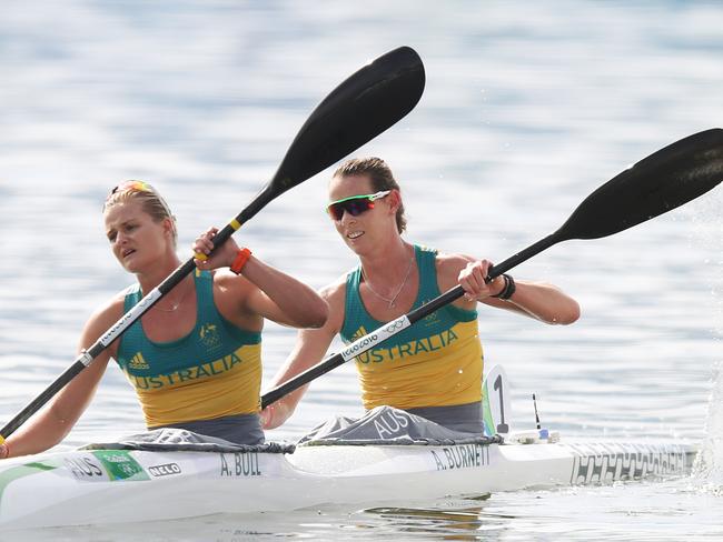 Australia's Alyssa Bull and Alyce Burnett in the K2 500m at the Rio Olympics. Pic:  Brett Costello