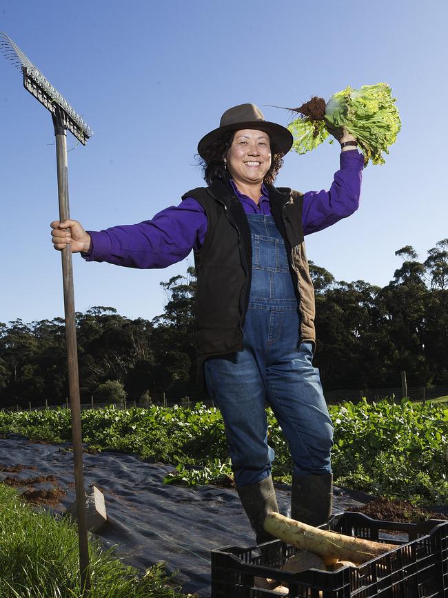 Sue Glynn with some of her produce at Wiltshire near Stanley. Picture: CHRIS KIDD