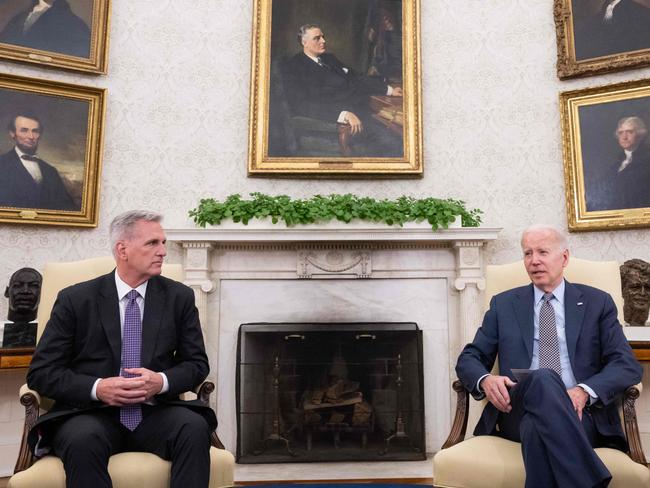 House Speaker Kevin McCarthy and US President Joe Biden during negotiations in May. Picture: Saul Loeb (AFP)