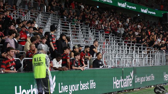 SYDNEY, AUSTRALIA - MARCH 02: An empty Wanderers supporter bay is seen after fans walked out during the first half during the A-League Men round 19 match between Western Sydney Wanderers and Sydney FC at CommBank Stadium, on March 02, 2024, in Sydney, Australia. (Photo by Cameron Spencer/Getty Images)