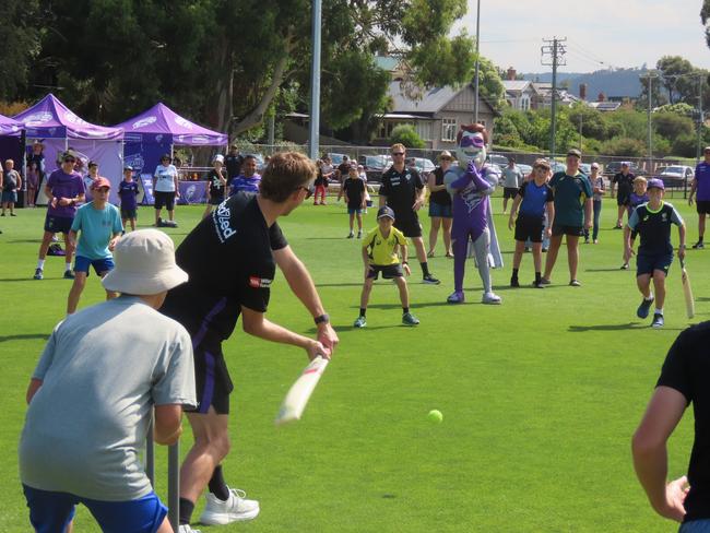 Hurricanes fans play cricket with the players at Tuesday's fan day in Launceston. Picture: Jon Tuxworth. Picture: Jon Tuxworth